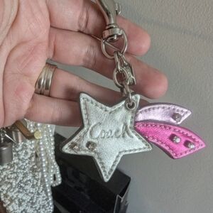 Coach Metallic Star Keychain with Pink Accents